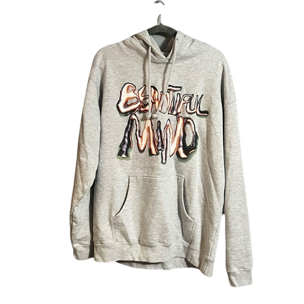 Rod Wave Beautiful Mind Graphic‎ Pullover Hoodie Men Large Gray Music Tour